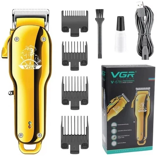 Машинка для стрижки VGR V-678 професійна акумуляторна 8 Вт металева з USB зарядкою 180 хв роботи насадки 3 6 10 13 мм