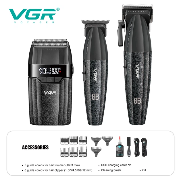 Комплект VGR 3 в 1 V-640 S3 BLACK, машинка для стрижки (clipper), тример та електробритва (шейвер) — 2