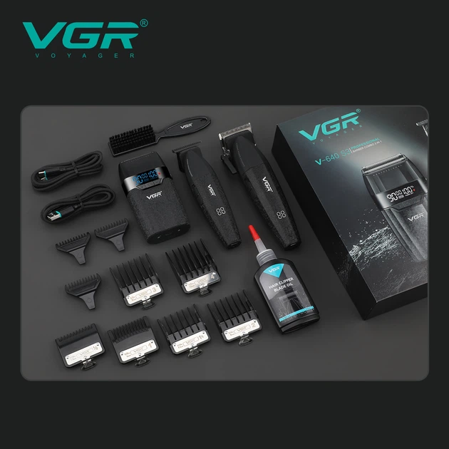 Комплект VGR 3 в 1 V-640 S3 BLACK, машинка для стрижки (clipper), тример та електробритва (шейвер) — 3