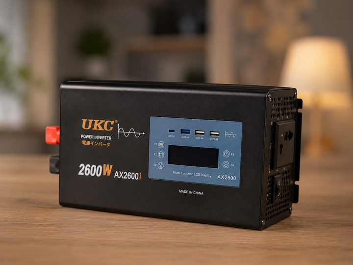 Перетворювач AC/DC 2600W AX Sine з чистим синусом / Перетворювач напруги з чистим синусом, дисплеєм та виходами: 3 x USB, 1 x Type-C