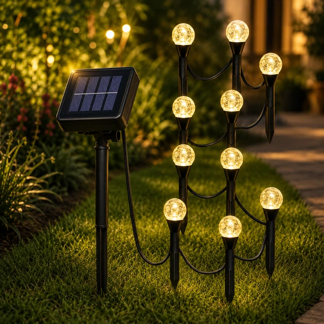 Садовий світильник Garden Light з сонячною панеллю для саду і газону, Кулясті ліхтарі з бульбашками Solar для освітлення вулиці, Світлодіодна LED-гірлянда для саду довговічна та енергозберігаюча декоративна лампа — 4