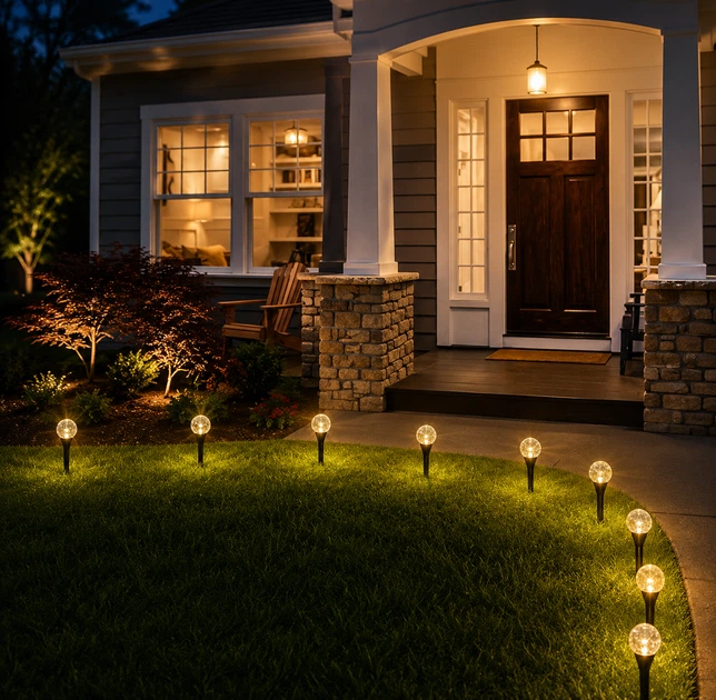 Садовий світильник Garden Light з сонячною панеллю для саду і газону, Кулясті ліхтарі з бульбашками Solar для освітлення вулиці, Світлодіодна LED-гірлянда для саду довговічна та енергозберігаюча декоративна лампа — 6