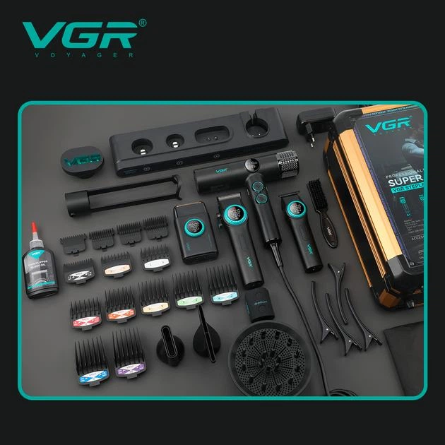 Набір для барбера VGR STEPLESS PRO 4 в 1 з феном та шейвером