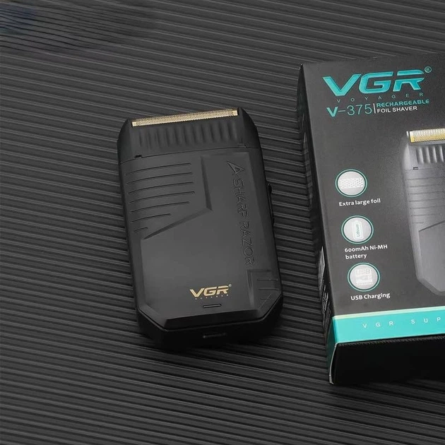 Сіткова електробритва VGR V-375 для сухого та вологого гоління з LED-дисплеєм тримером і 2 головками для догляду — 4