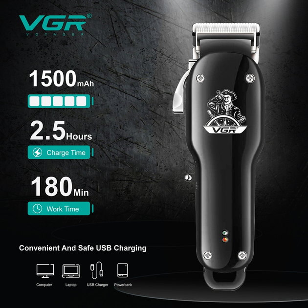 Машинка для стрижки волосся VGR V-679 BLACK — 3