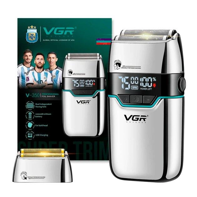Електробритва VGR V-350 SILVER шейвер, подвійне лезо, 2 насадки, LED дисплей — 2