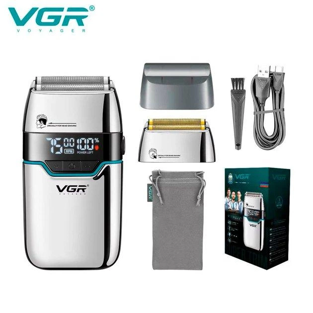 Електробритва VGR V-350 SILVER шейвер, подвійне лезо, 2 насадки, LED дисплей — 3