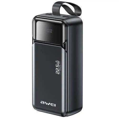 Power Bank Awei PA-105 ємністю 40000 мА·год зі швидкою зарядкою 22,5 Вт цифровим дисплеєм та LED ліхтариком