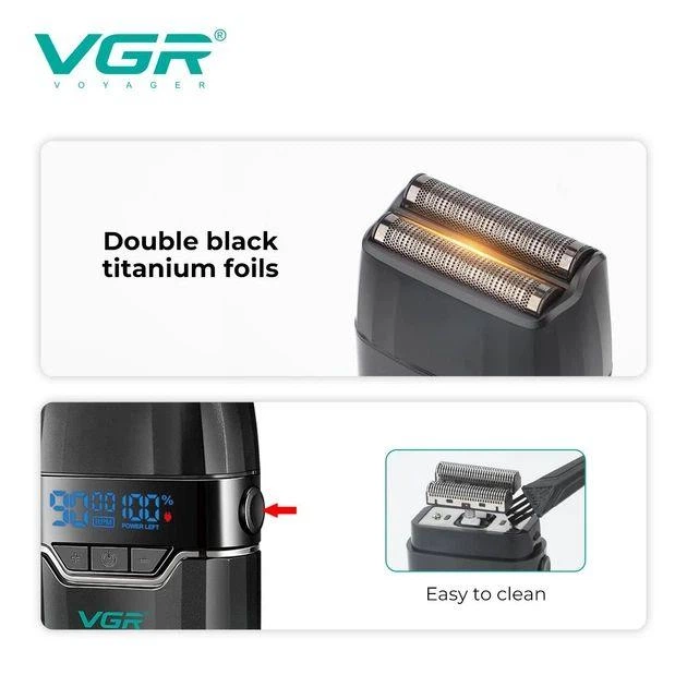 Чоловіча електробритва VGR V-308 VG Green/Black з акумуляторним живленням та цифровим дисплеєм — 4