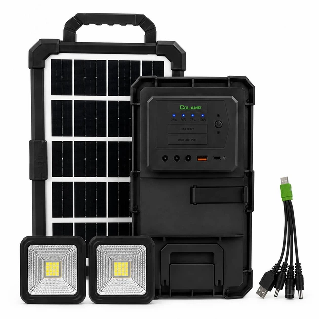 Портативна сонячна станція CCLAMP CL-083-38 2400 мА·год з LED-лампами, сонячною панеллю, USB-зарядкою — 2