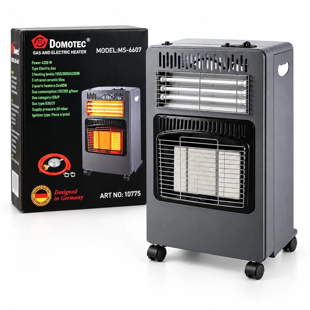Газово-електричний обігрівач Domotec MS-6607 2 в 1, 4200 Вт, 3 режими нагрівання — 6