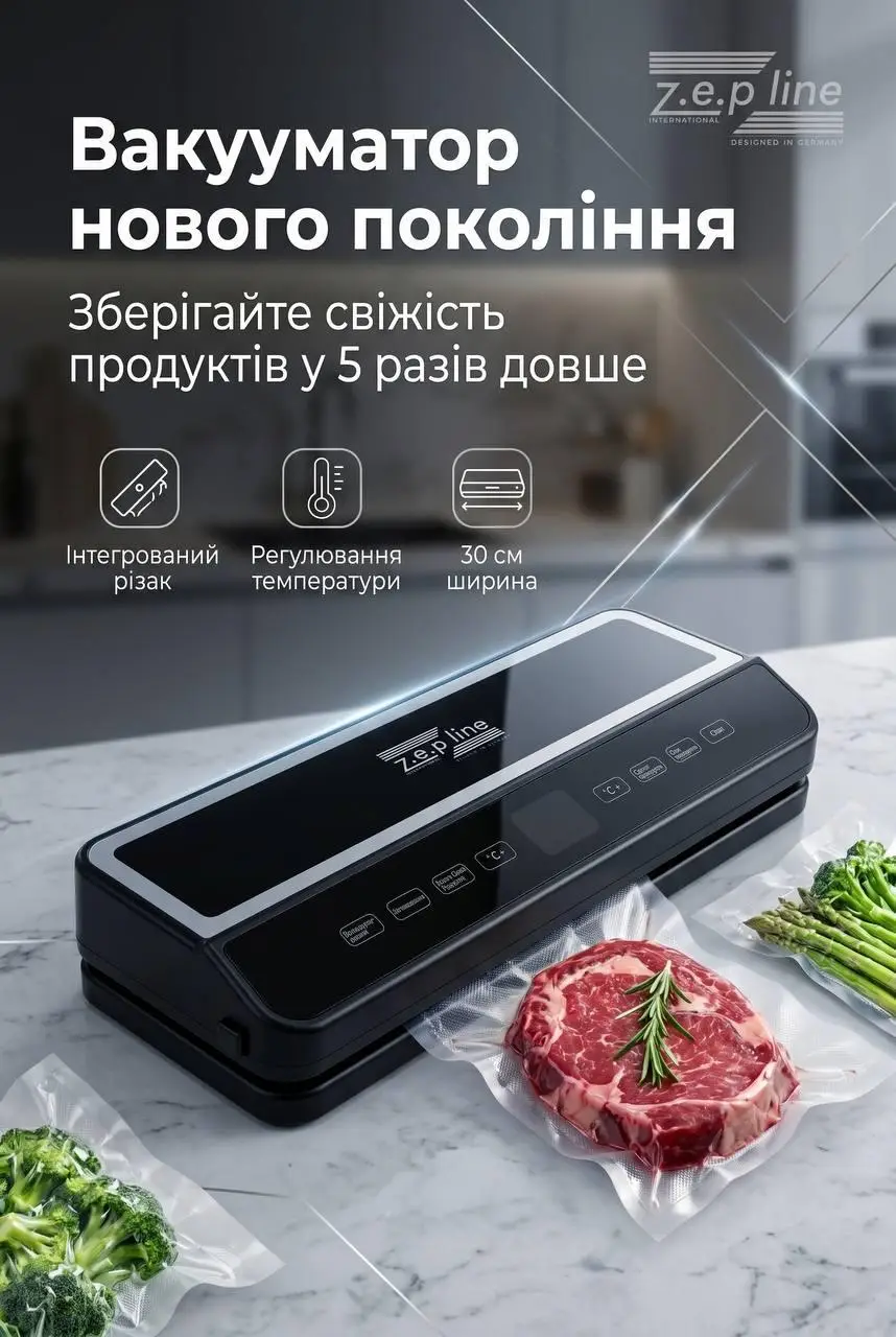 Вакуумний пакувальник 200Вт Zepline ZP-00374 з LED-підсвіткою та рулоном пакетів — 2