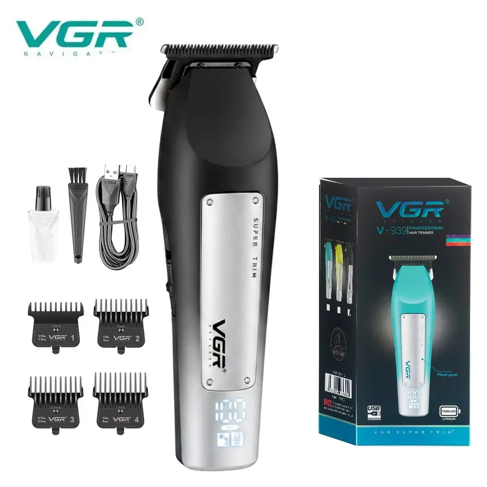 Акумуляторна машинка для стрижки VGR V-939 з цифровим дисплеєм та T-подібним лезом