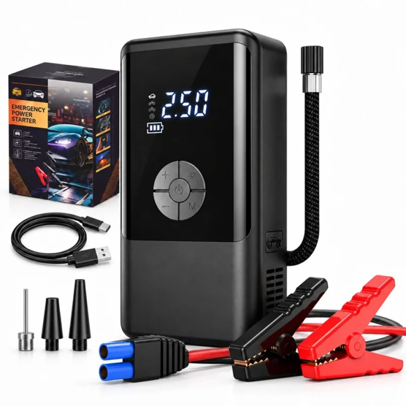 Пусковий автомобільний пристрій для акумулятора JUMP STARTER + Компрессор, Power Bank, LED-ліхтар