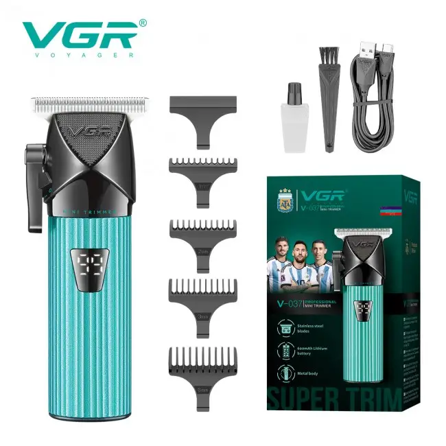 Акумуляторний триммер VGR V-037 з цифровим дисплеєм, металевим корпусом та насадками — 2