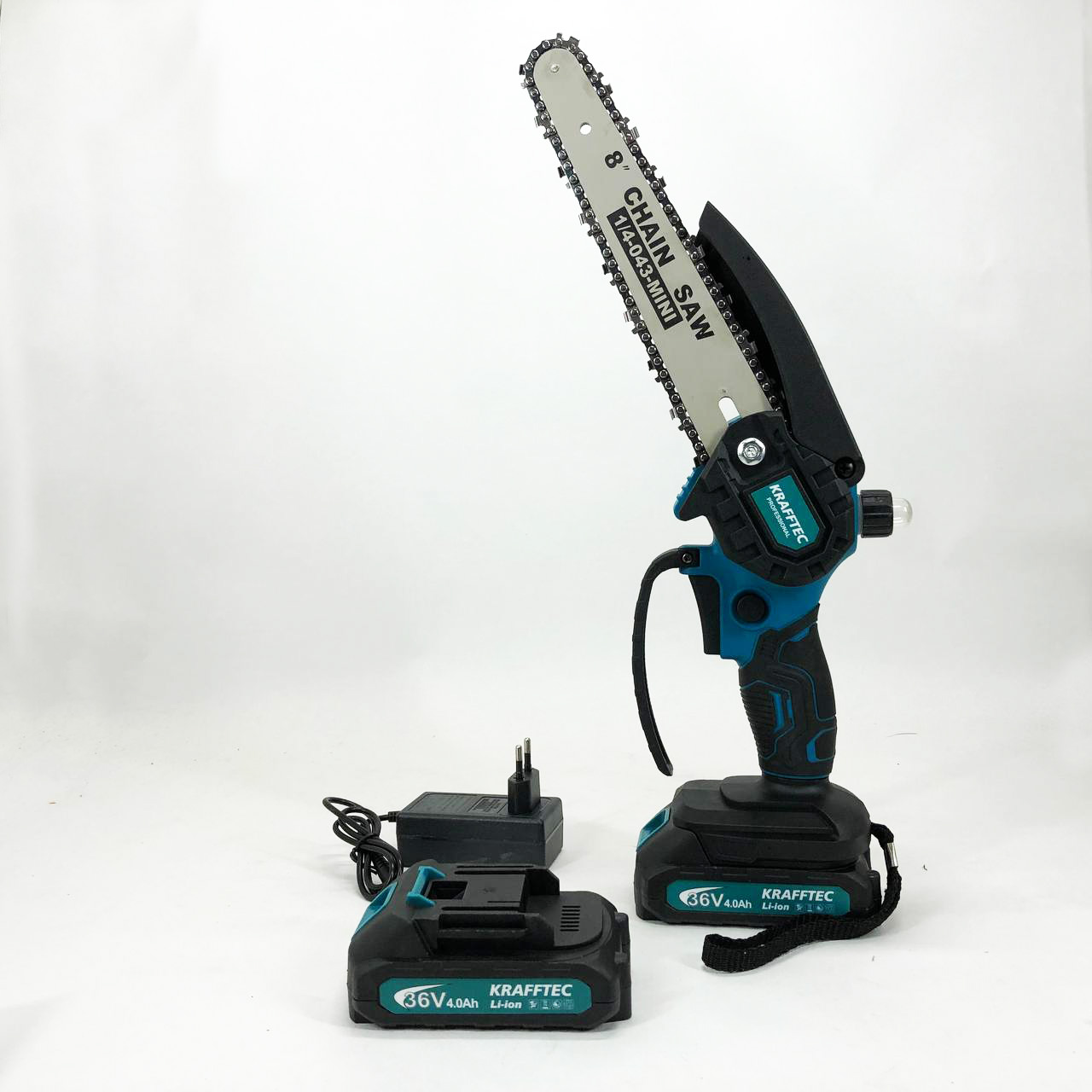Акумуляторна ланцюгова міні пила 20 см у кейсі Krafftec (36V 4 Ач) + 2 акумулятори та індикатором заряду