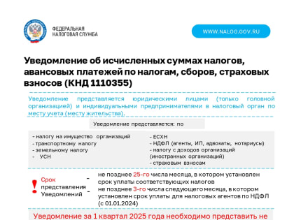 Об обязанности представления в налоговые органы уведомлений об исчисленных суммах налогов, страховых взносов