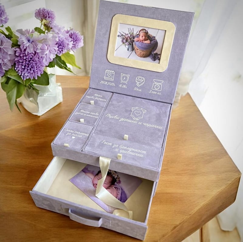 Кутия "Добре дошло, бебе" в лилаво