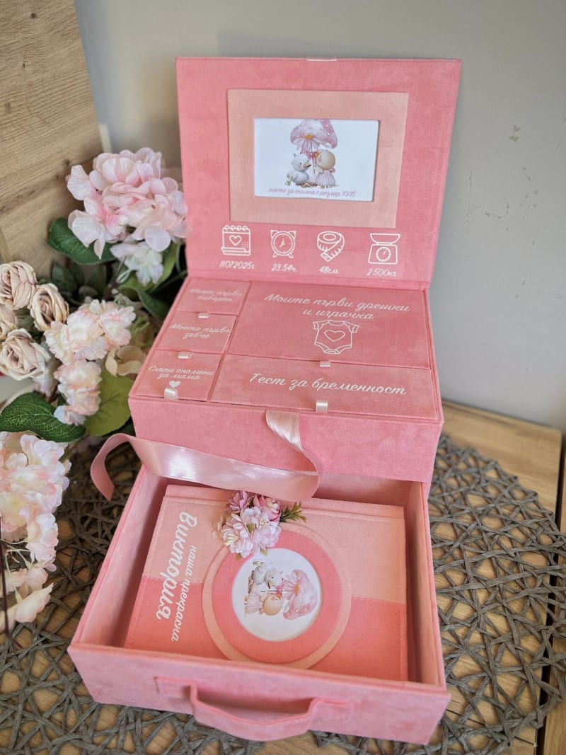Кутия "Добре дошло бебе"в бонбонесто розово 