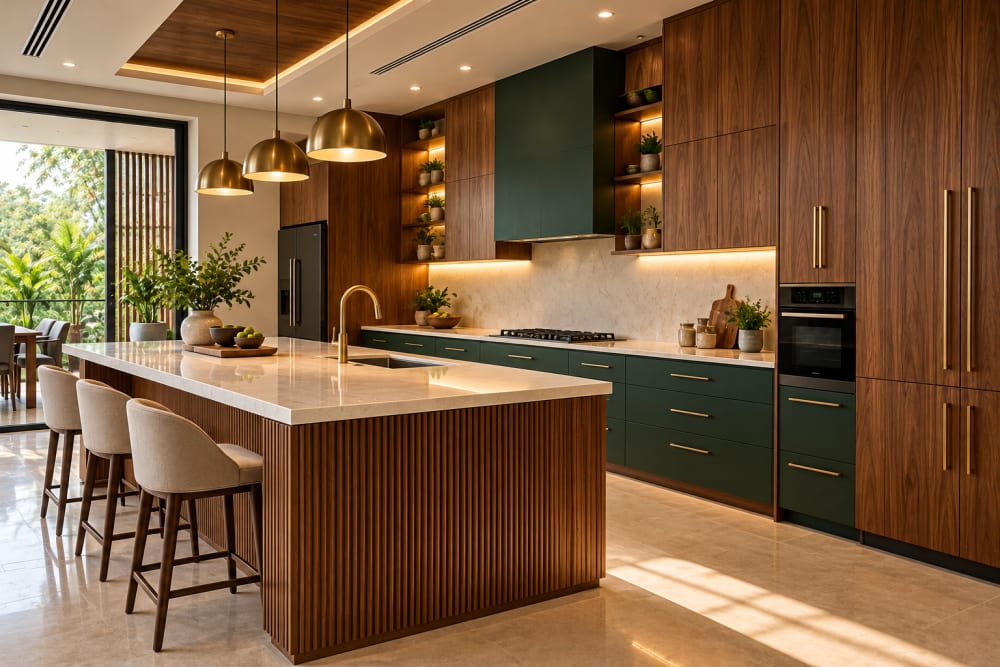 Modern kitchen built with plywood, laminates and veneers