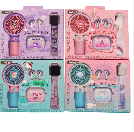 3-in-1 combo set: Hand fan + TWS wireless earbuds + digital watch