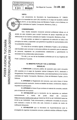 El Ministerio Pupilar lanza un mega concurso para ingresar al Poder Judicial
