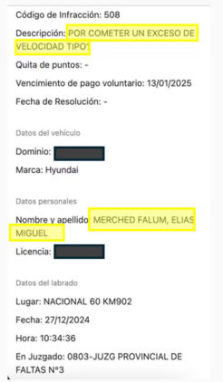 La jueza tucumana Elizabeth Myriam Raddi intentó evitar que en Córdoba multaran a su esposo por conducir a alta velocidad