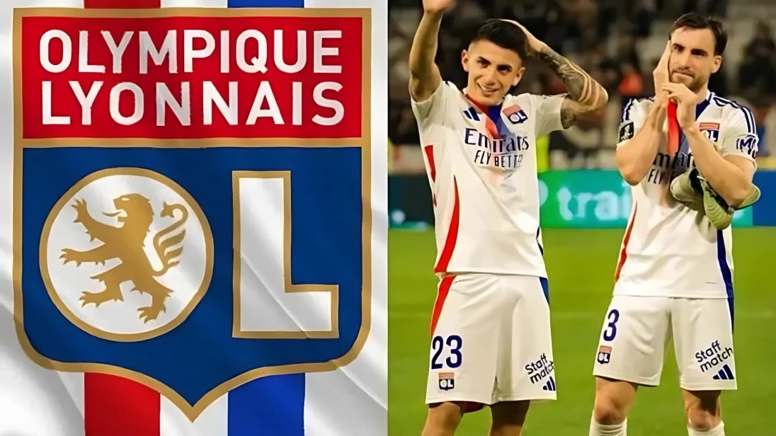 Thiago Almada y Nicolás Tagliafico celebran: el Lyon no bajará de categoría