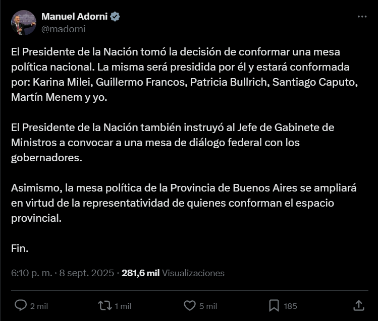 Manuel Adorni on X