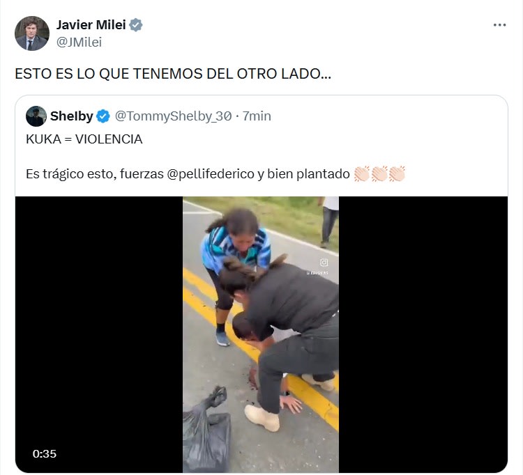 Milei, sobre la agresión a Pelli: "Esto es lo que tenemos  del otro lado"