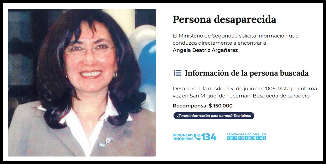 La recompensa por los restos de Betty Argañaraz quedó anclada en $150.000