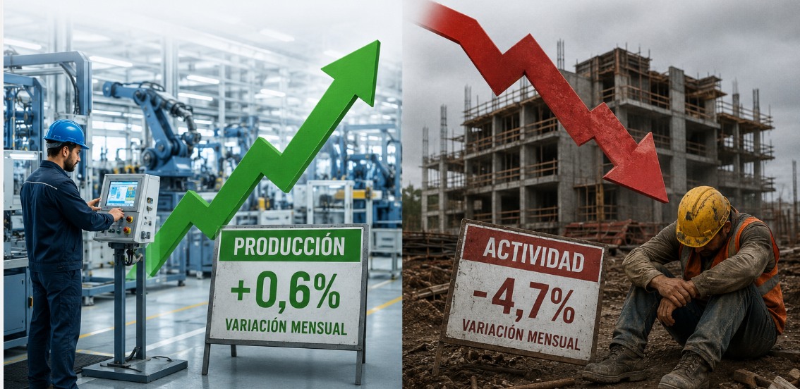La industria logra un leve respiro mensual mientras la construcción sufre un fuerte traspié