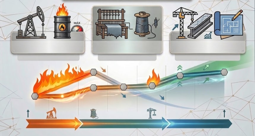 Petróleo en récord, textiles en caída y la construcción ante una posible recuperación