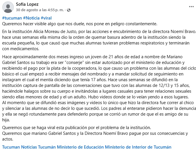 Captura de pantalla denuncian acoso en una escuela tucumana.jpg