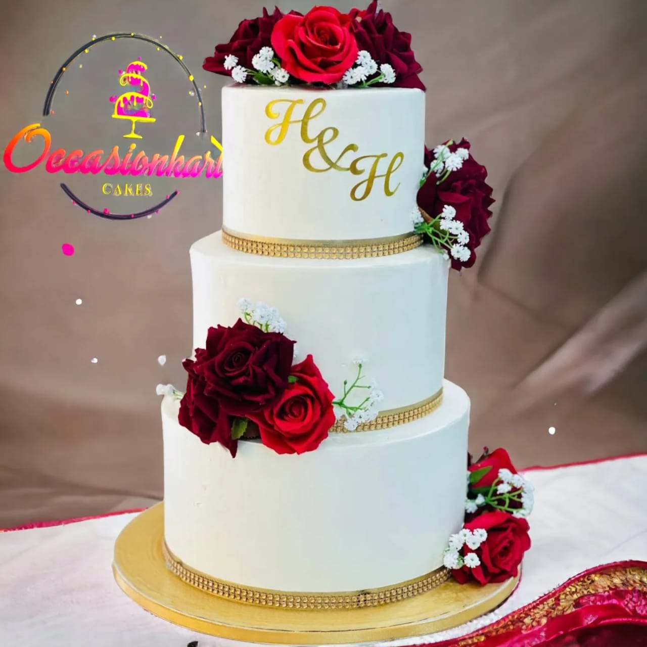 Three Step Floral Wedding Cake