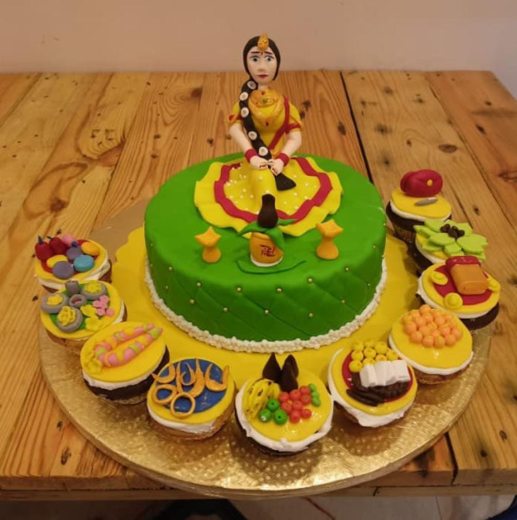 Half Saree Function Theme Cake & 12 cup cakes