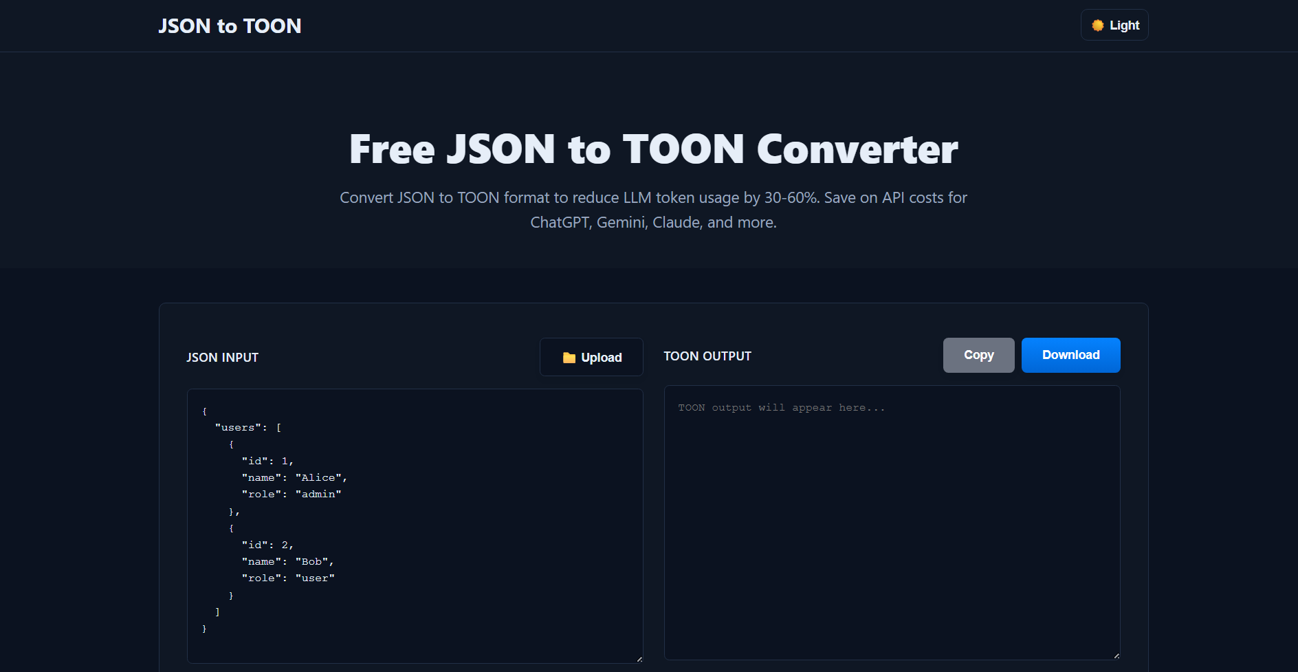 JSON to TOON Converter screenshot preview