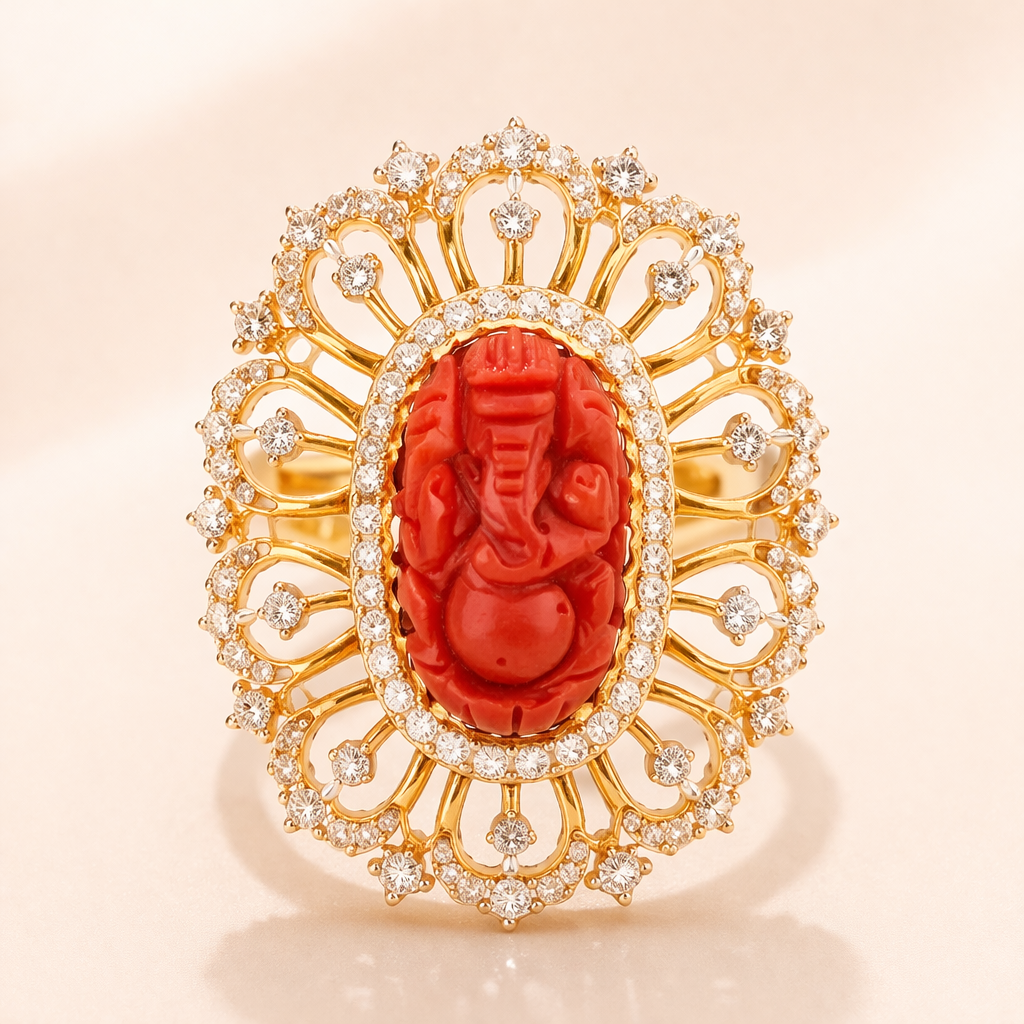 Silver-Gold Plated Ganesh Munga Ring