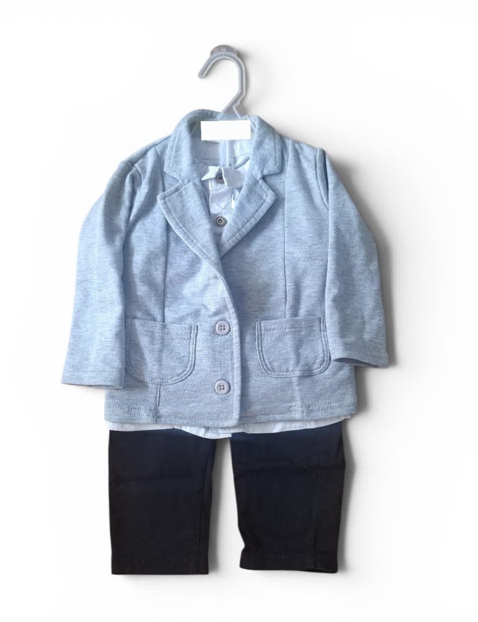 Set Elegante 3 Piezas Blazer Gris Camisa Blanca Pantalón