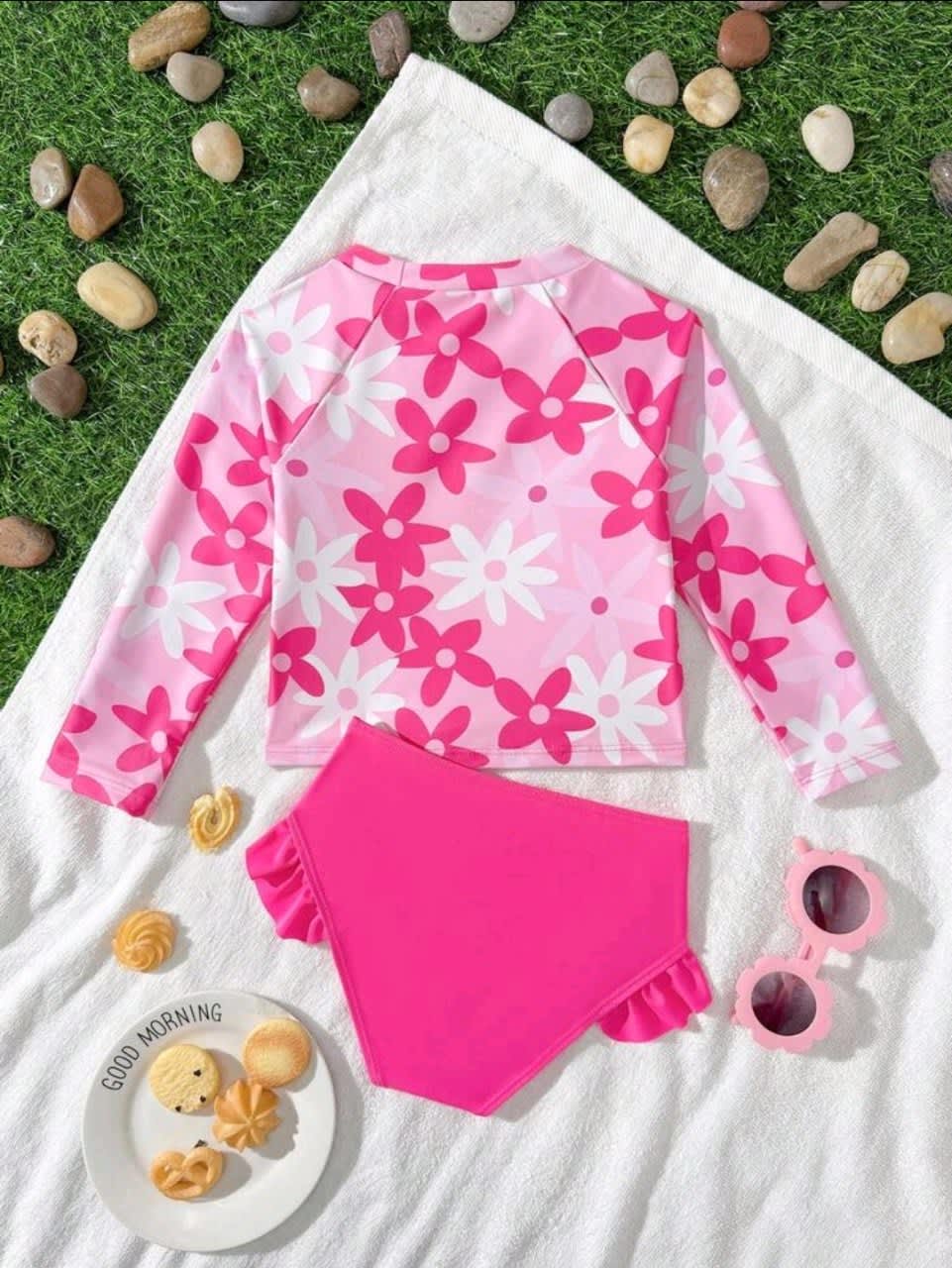 Traje de Baño Rashguard Rosa Flores Niña