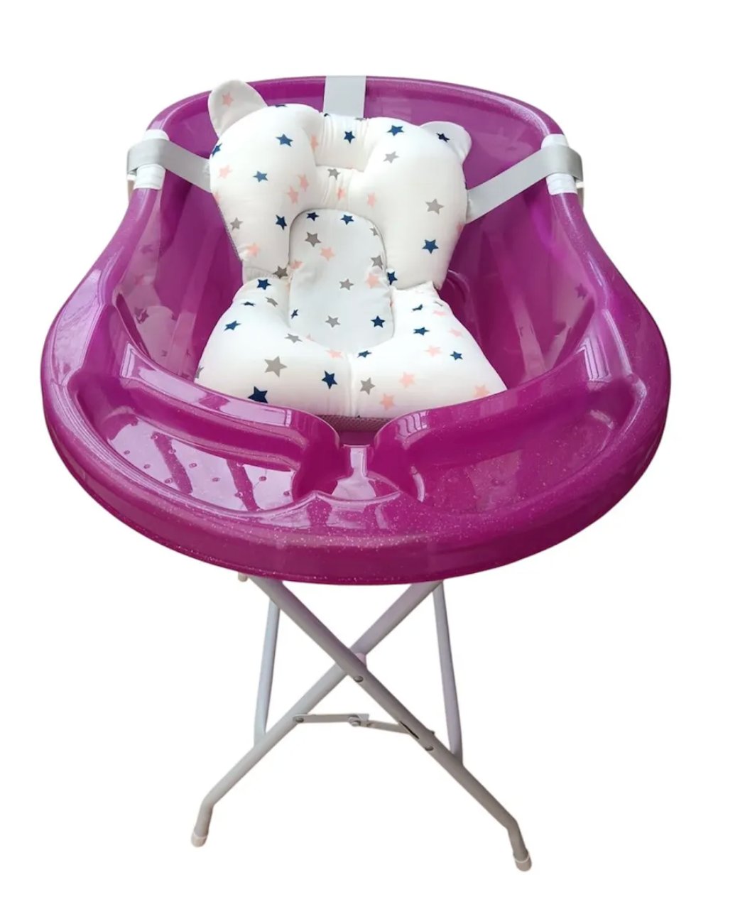 Bañera o tina para bebe con cojin o malla y base metálica 2