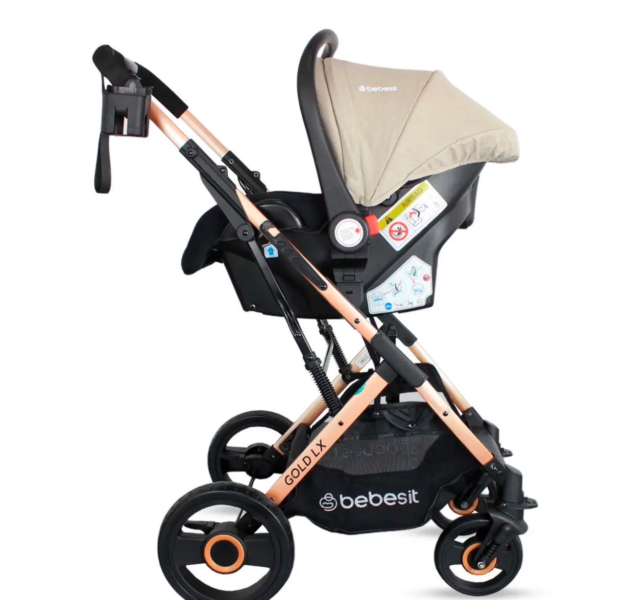 Coche Bebe Travel System Moises Reversible Gold LX Beige Cubrepies Bebesit 3