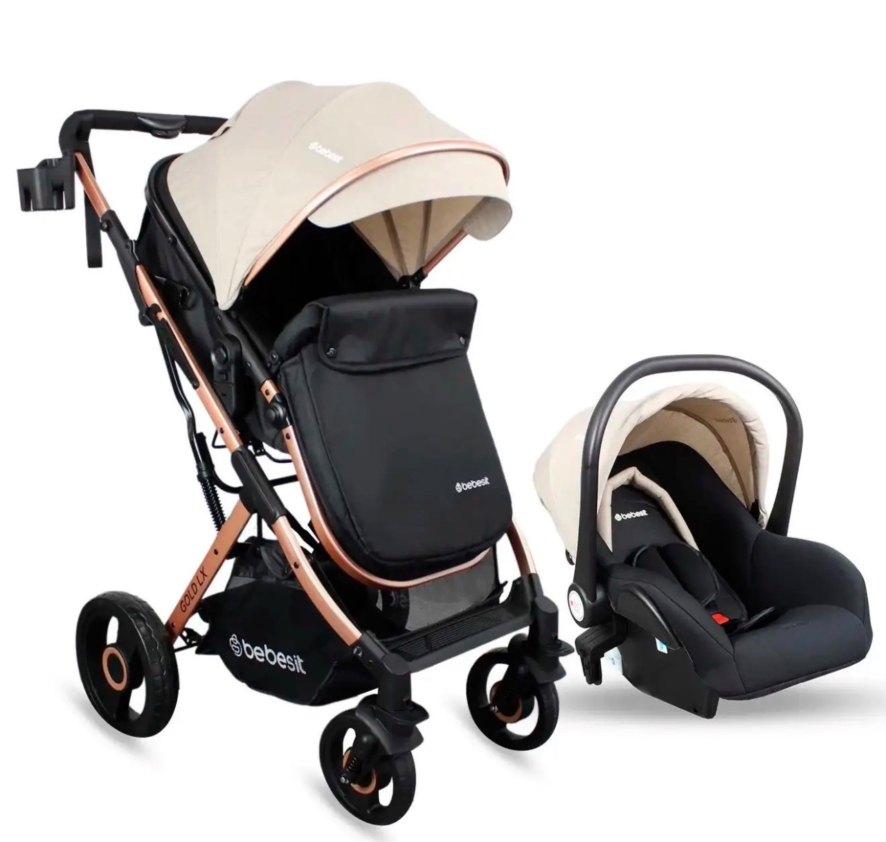 Coche Bebe Travel System Moises Reversible Gold LX Beige Cubrepies Bebesit