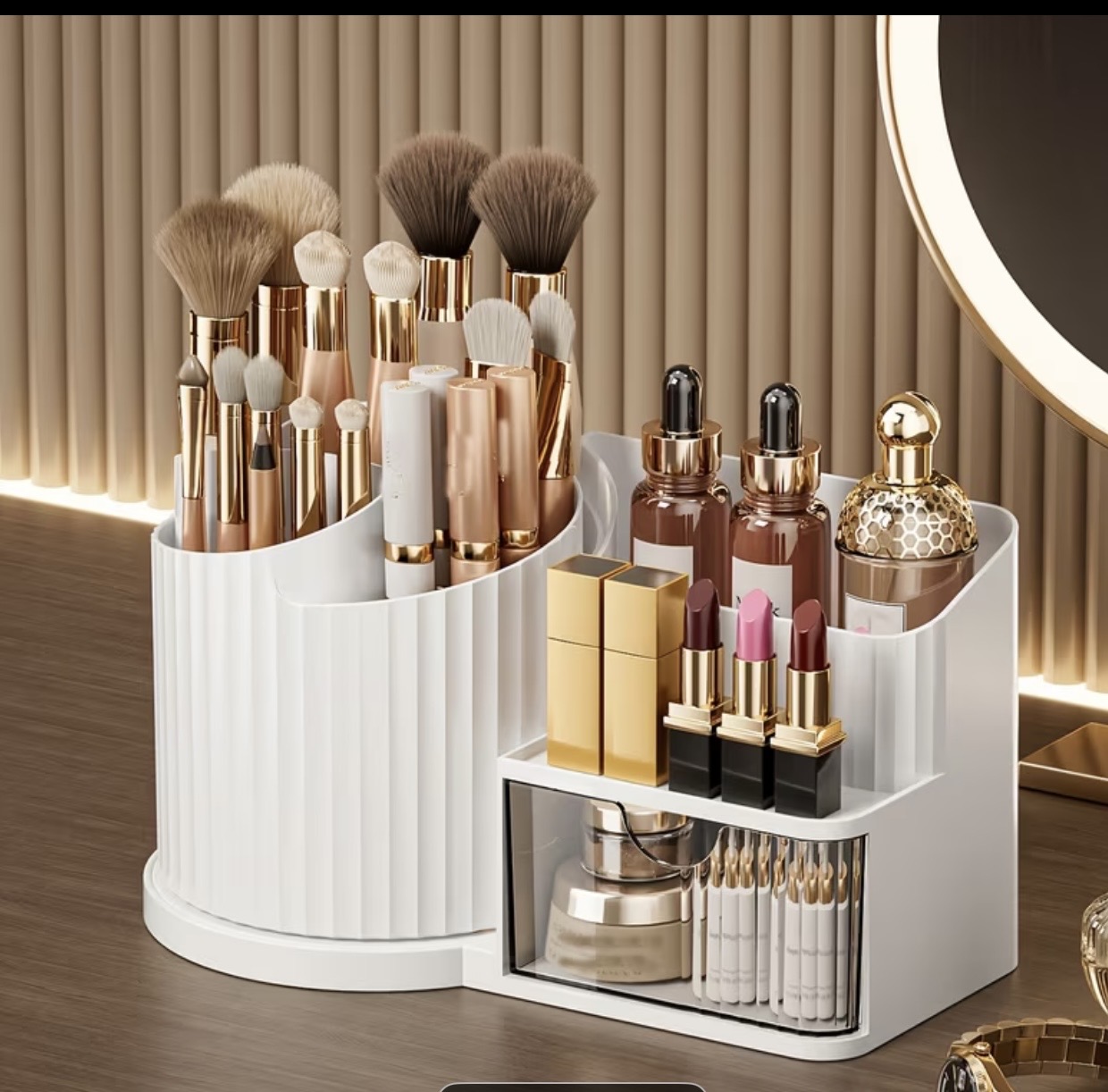 Organisateur de maquillage multifonction – Blanc élégant