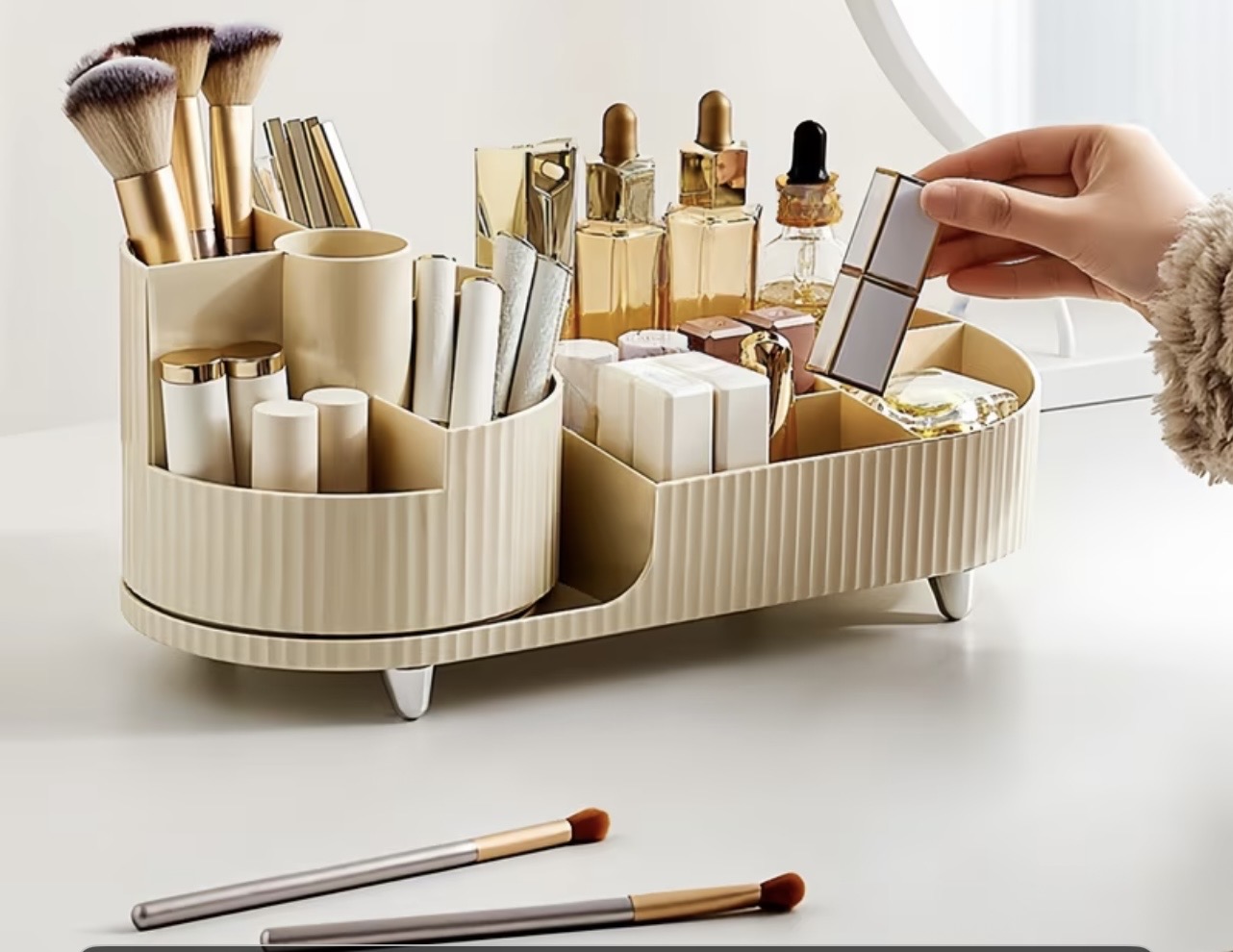 Organisateur de maquillage multifonction – Blanc élégant