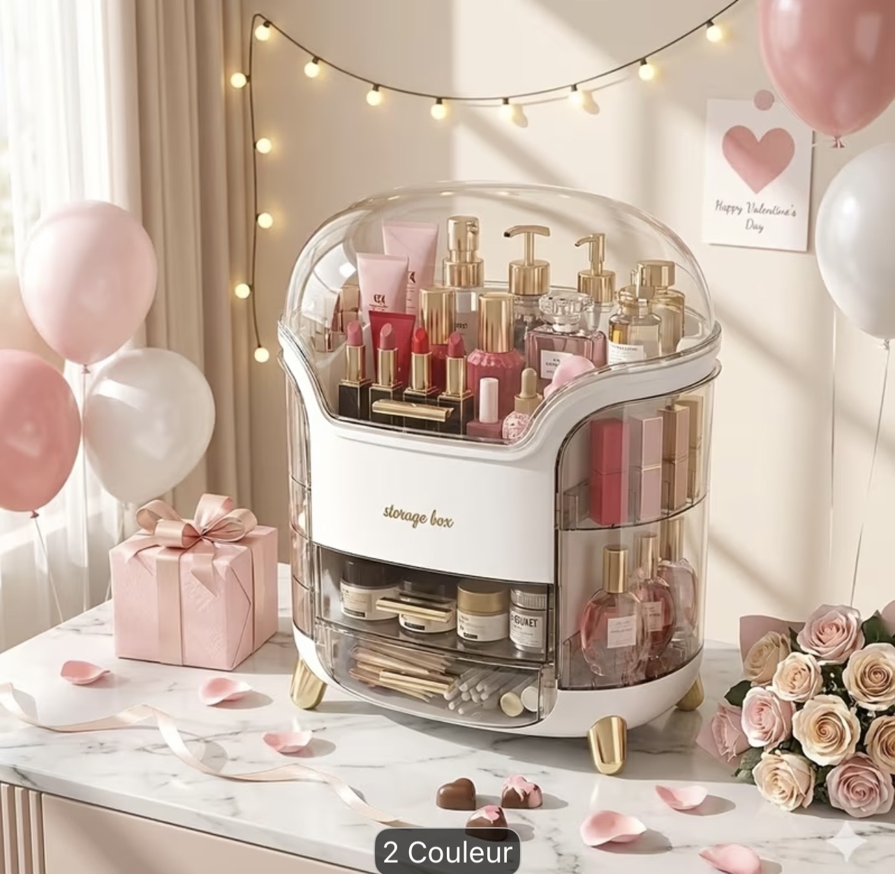 Organisateur de maquillage élégant avec rangement multifonction