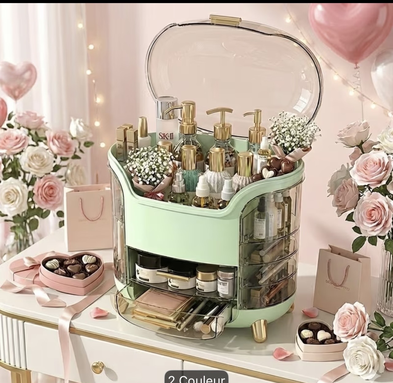 Organisateur de maquillage élégant avec rangement multifonction