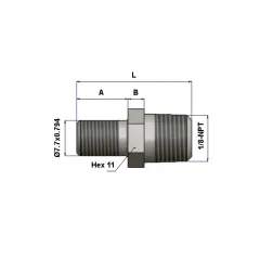 TANKKIVENTTIILI (RUNKO) 1/8'' NPT, HEX11, L23