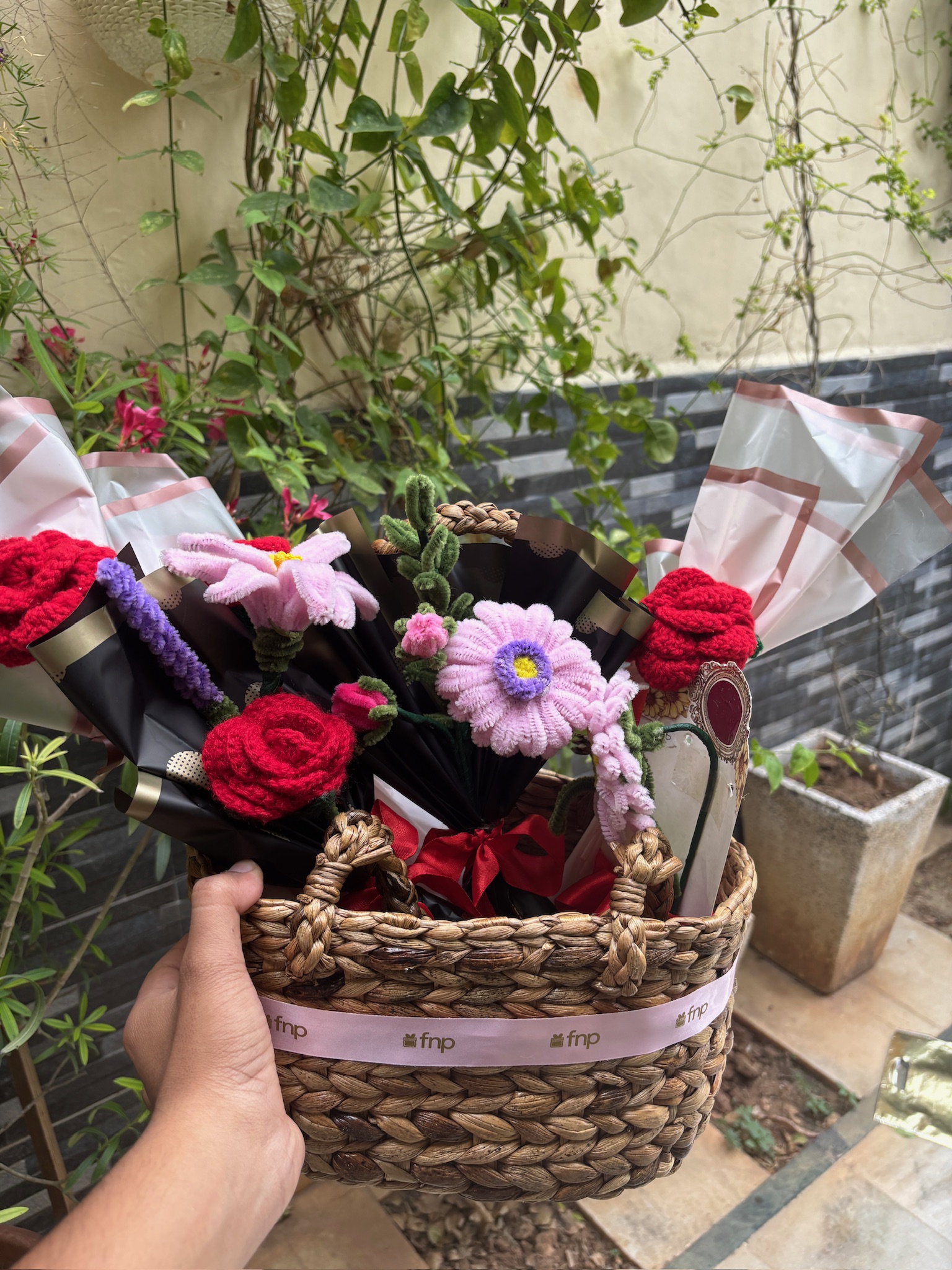 Premium Handmade Crochet Flower Basket Bouquet