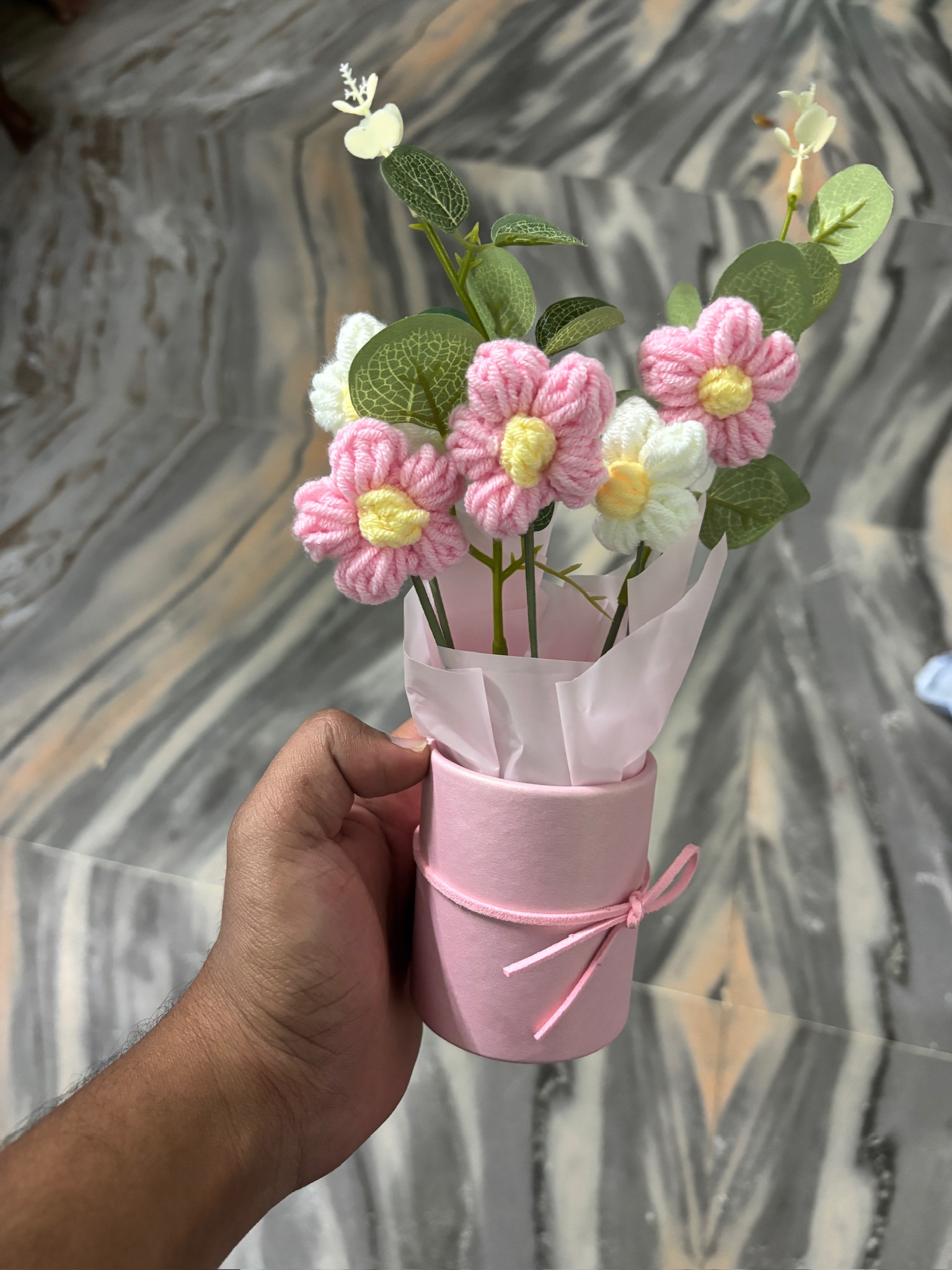 Handmade Crochet Flower Cup Bouquet